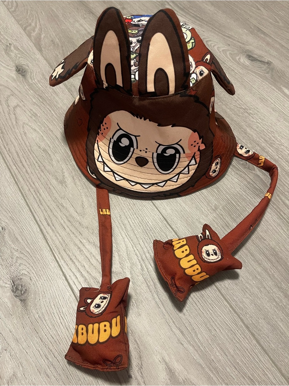 Labubu RARE Brown Cloudzy Bucket Hat with ears - one is a Moving Ear